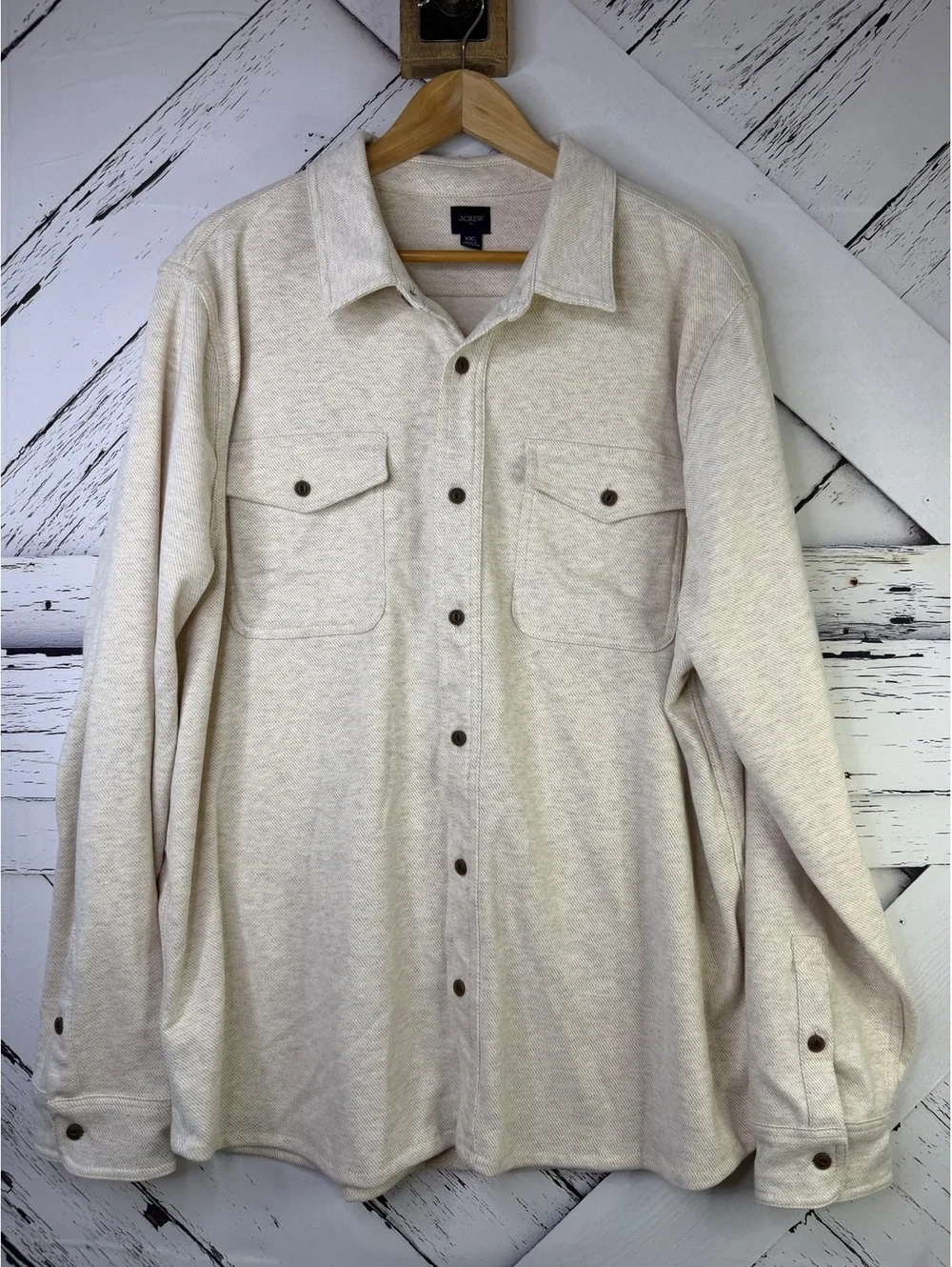 J.Crew Cabincore Soft Knit Overshirt Shacket Cream Off-White Oatmeal Men XXL